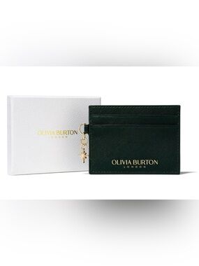 OLIVIA BURTON Dark Green Card Case with Gold Charm